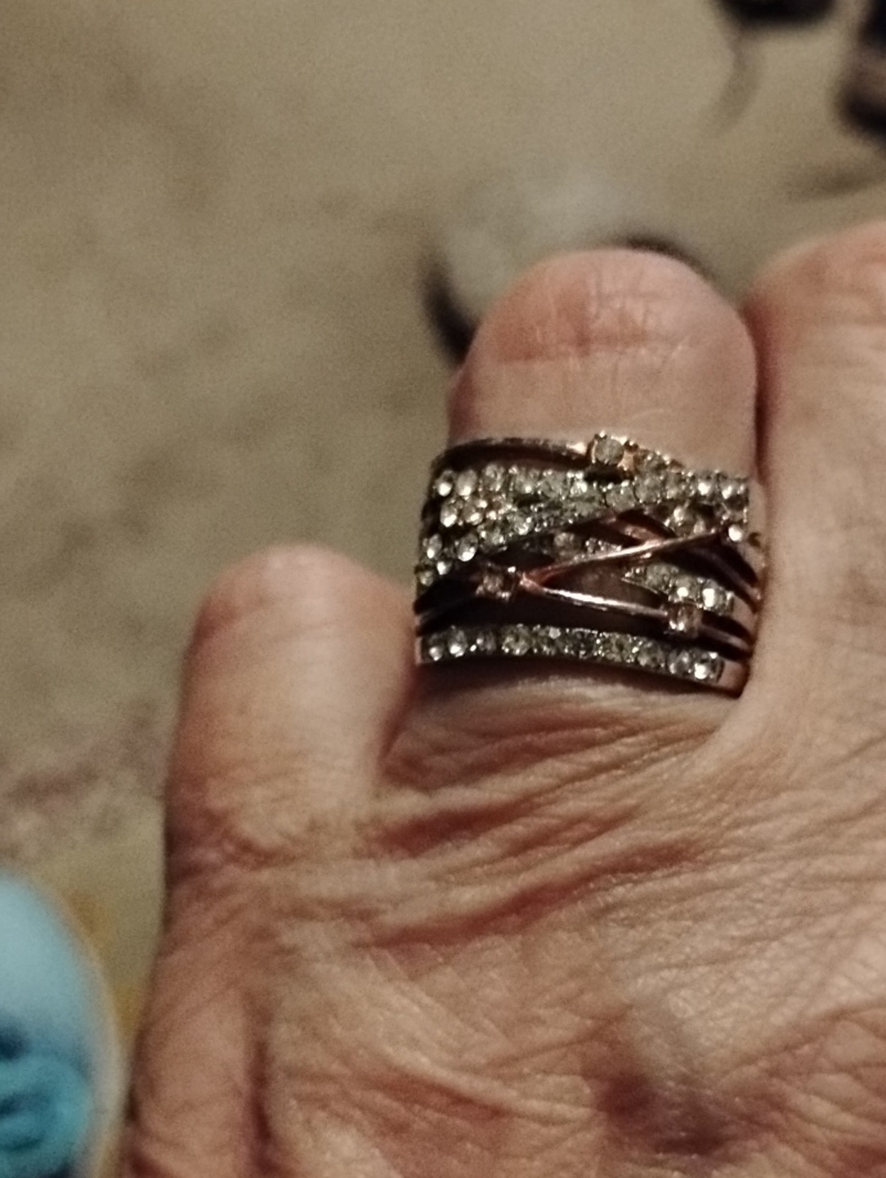 Multilayer Crystal Accent Wide Band Ring - Rose and Silver